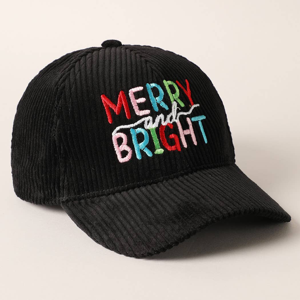 MERRY BRIGHT Embroidery Corduroy Cap - Blackbird Boutique