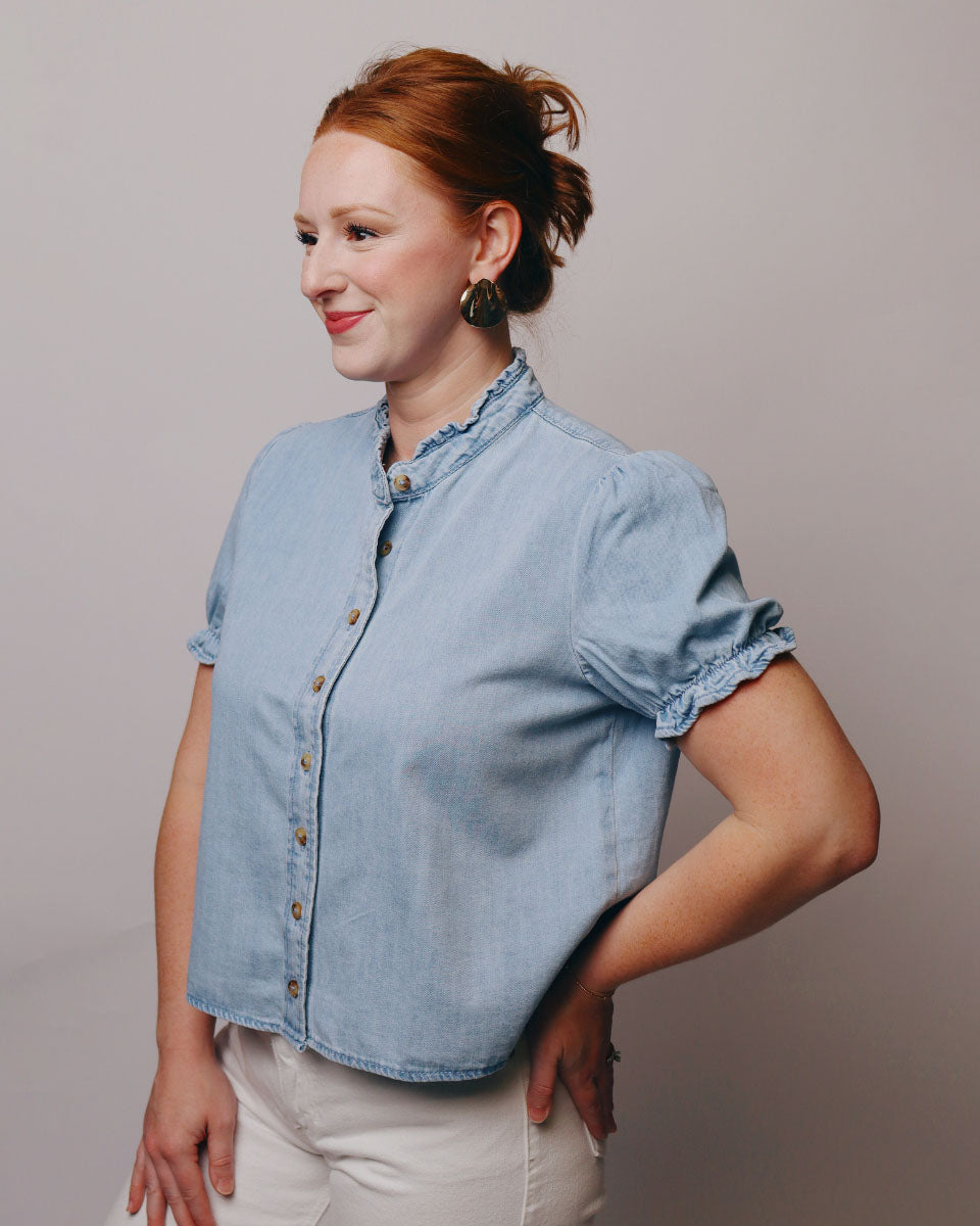 Cindy Puff Sleeve Button Up Denim Top