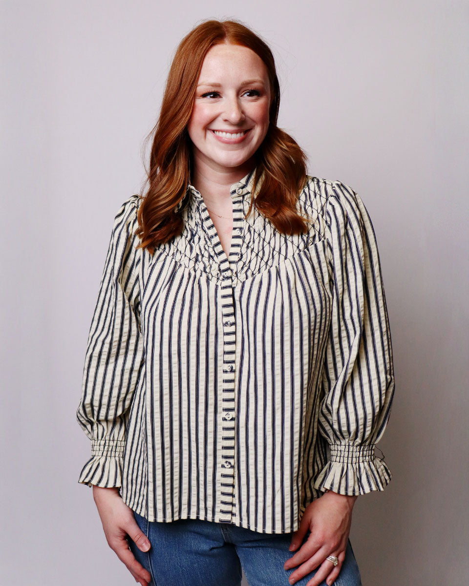 Lenora Striped Button Up Top