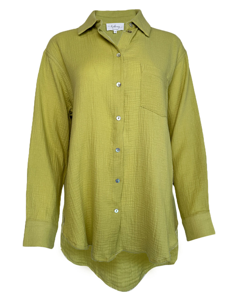 Cotton Gauze Button Up Shirt in Avocado