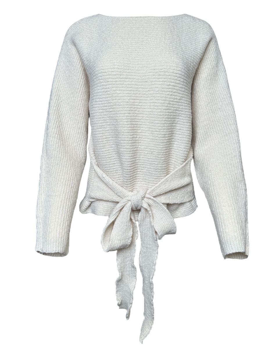 RELAXED SWEATER WITH WAIST TIE IN CREAM - Blackbird Boutique