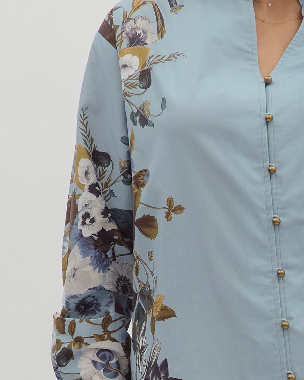 Cotton Top With Floral Accent Long Sleeves - Blackbird Boutique