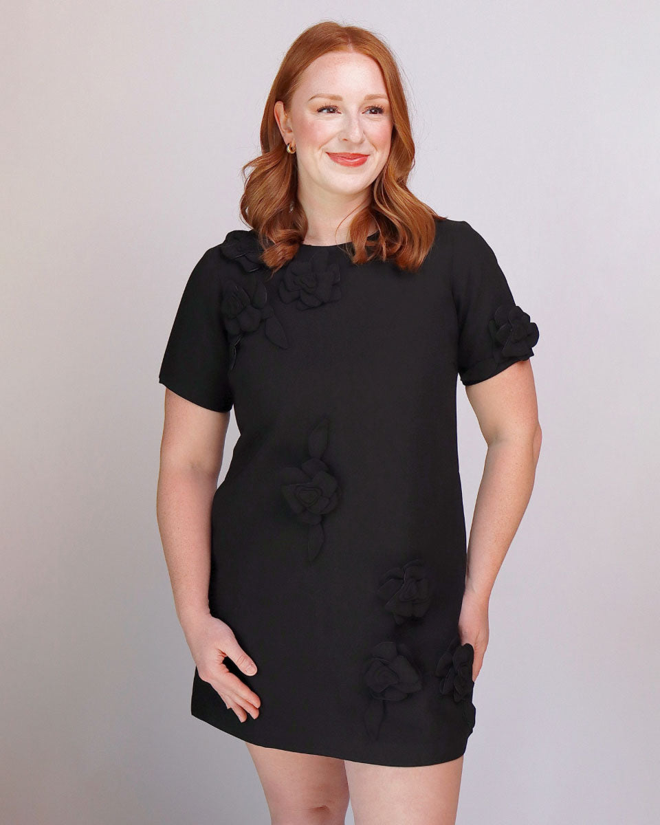 Elegant 3D Floral Applique Shift Mini Dress
