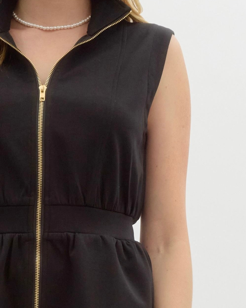 Solid Sleeveless Zip-Up Mini Dress in Black - Blackbird Boutique