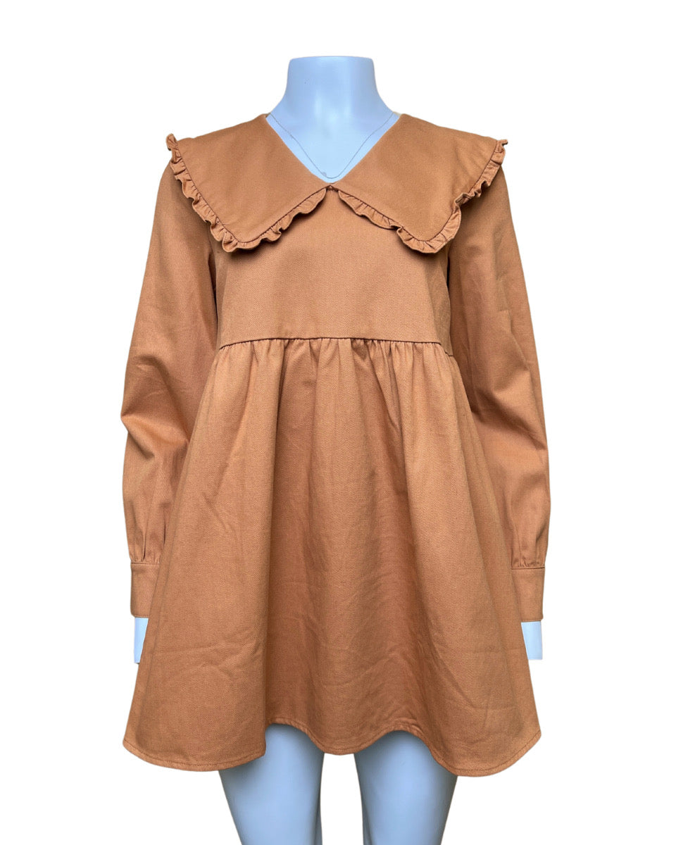 Peter Pan Collar Twill Mini Dress in Copper