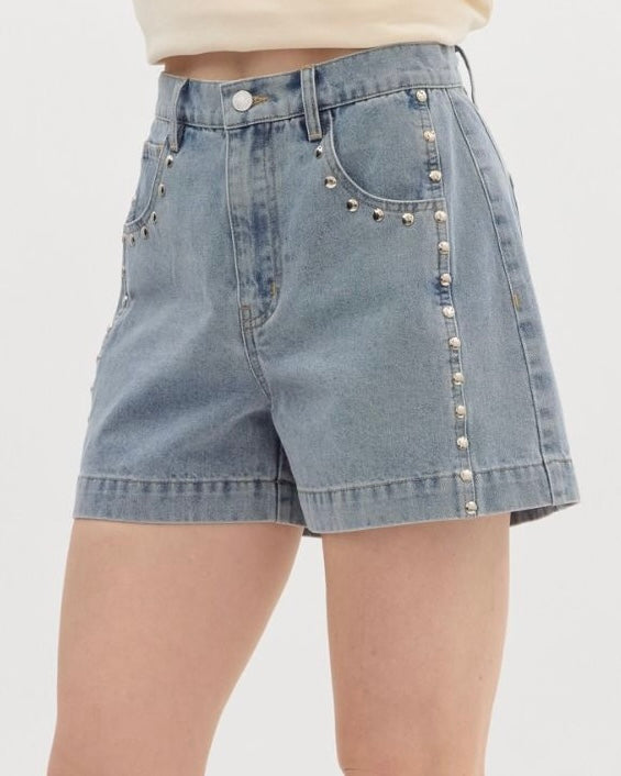 Denim Studded Shorts - Blackbird Boutique