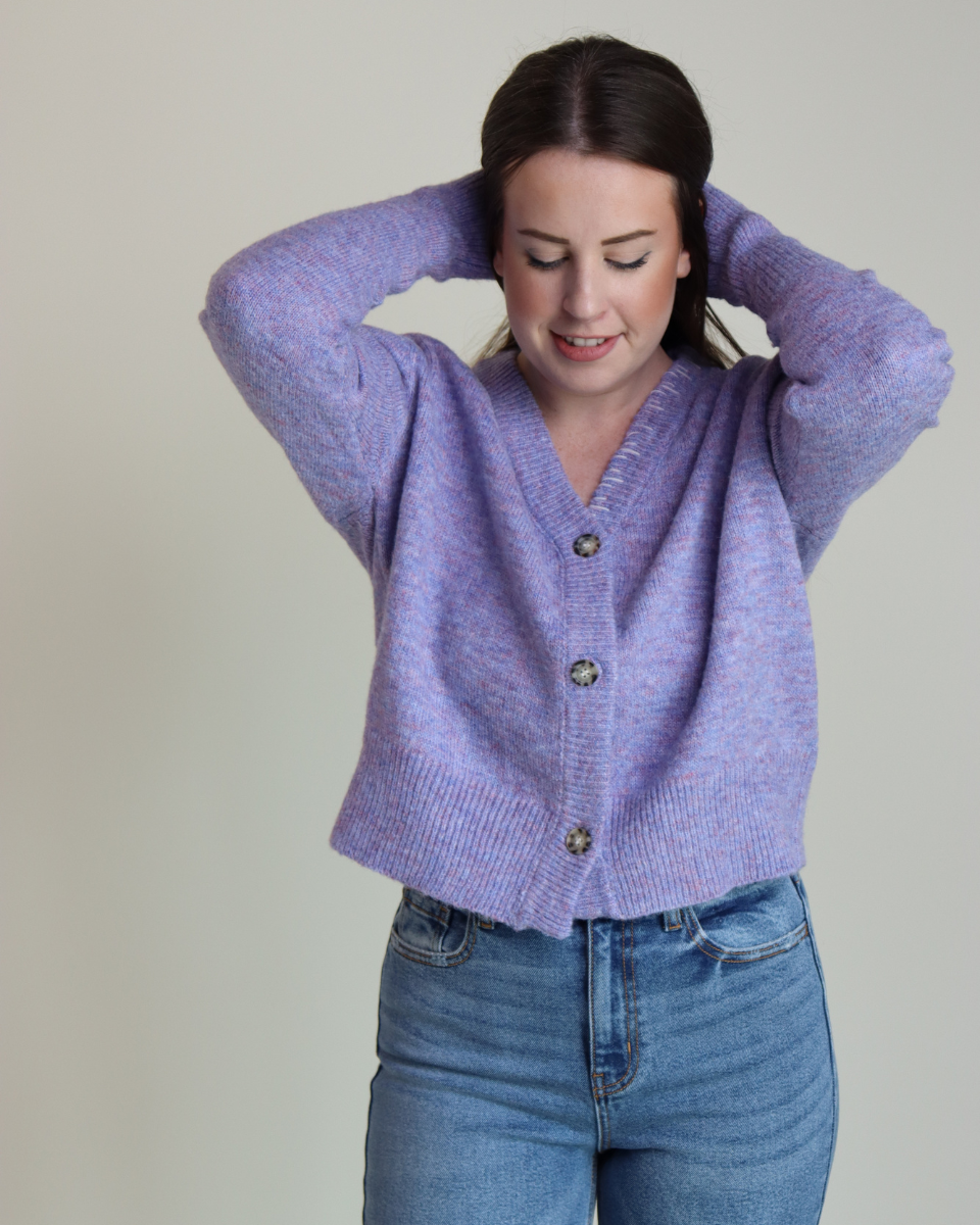 Boxy Knit Cardigan in Aurora Purple - Blackbird Boutique