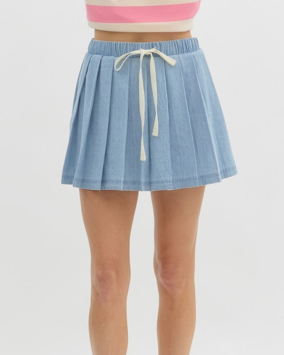 Denim Pull On Skort in Light Denim - Blackbird Boutique