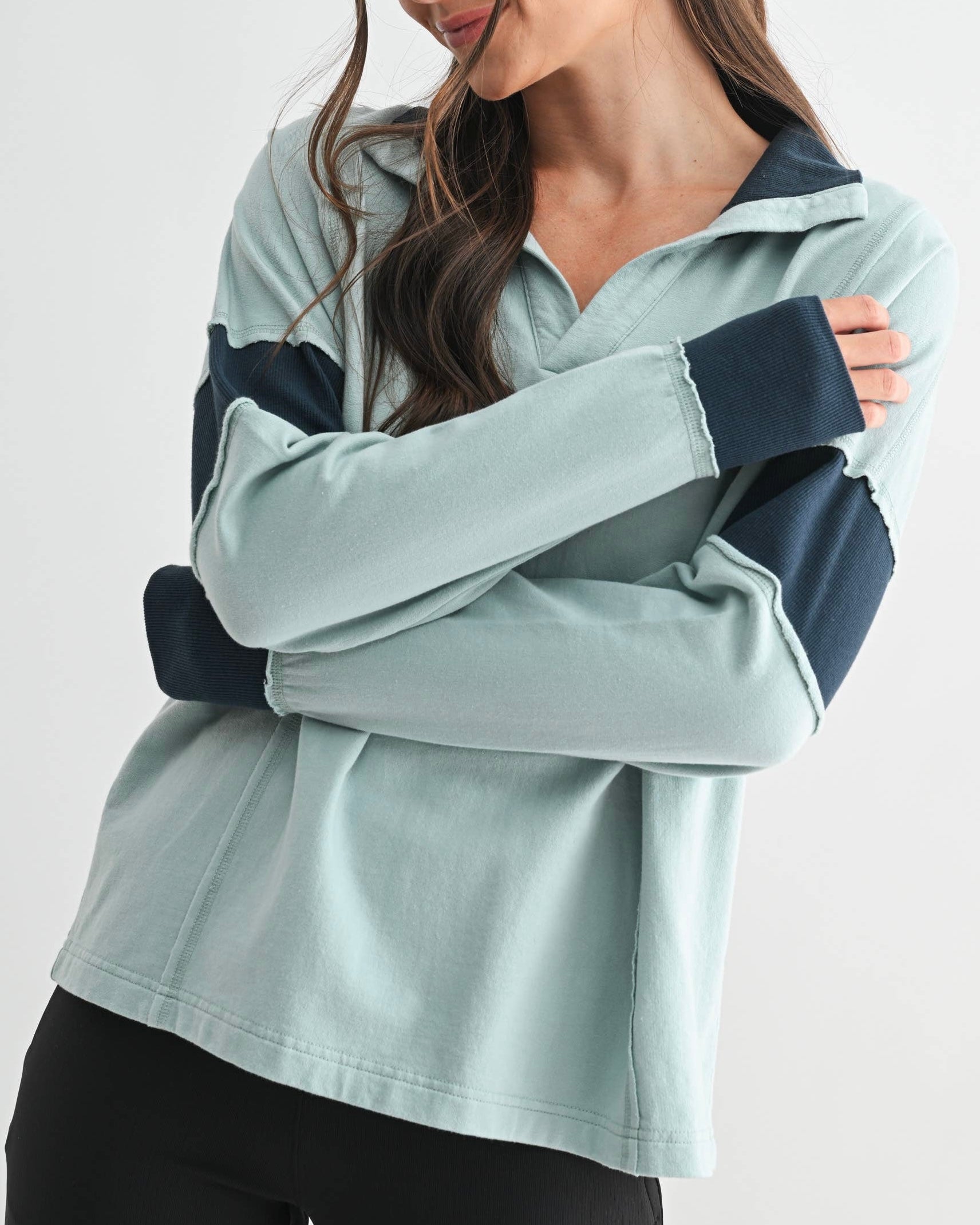 Mono B Collared Contrast Top - Blackbird Boutique