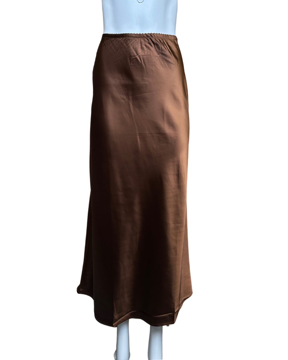 SATIN SLIP MIDI SKIRT - Brown - Blackbird Boutique