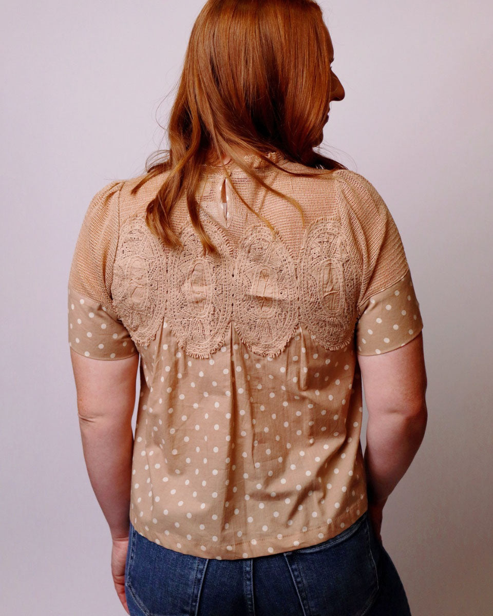 Elaina Polka Dot Lace Trim Cotton Blouse
