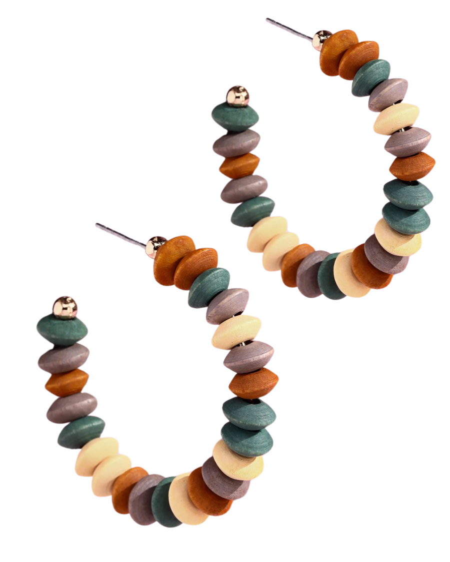 Color Coated Wooden Bead Hoop Earrings