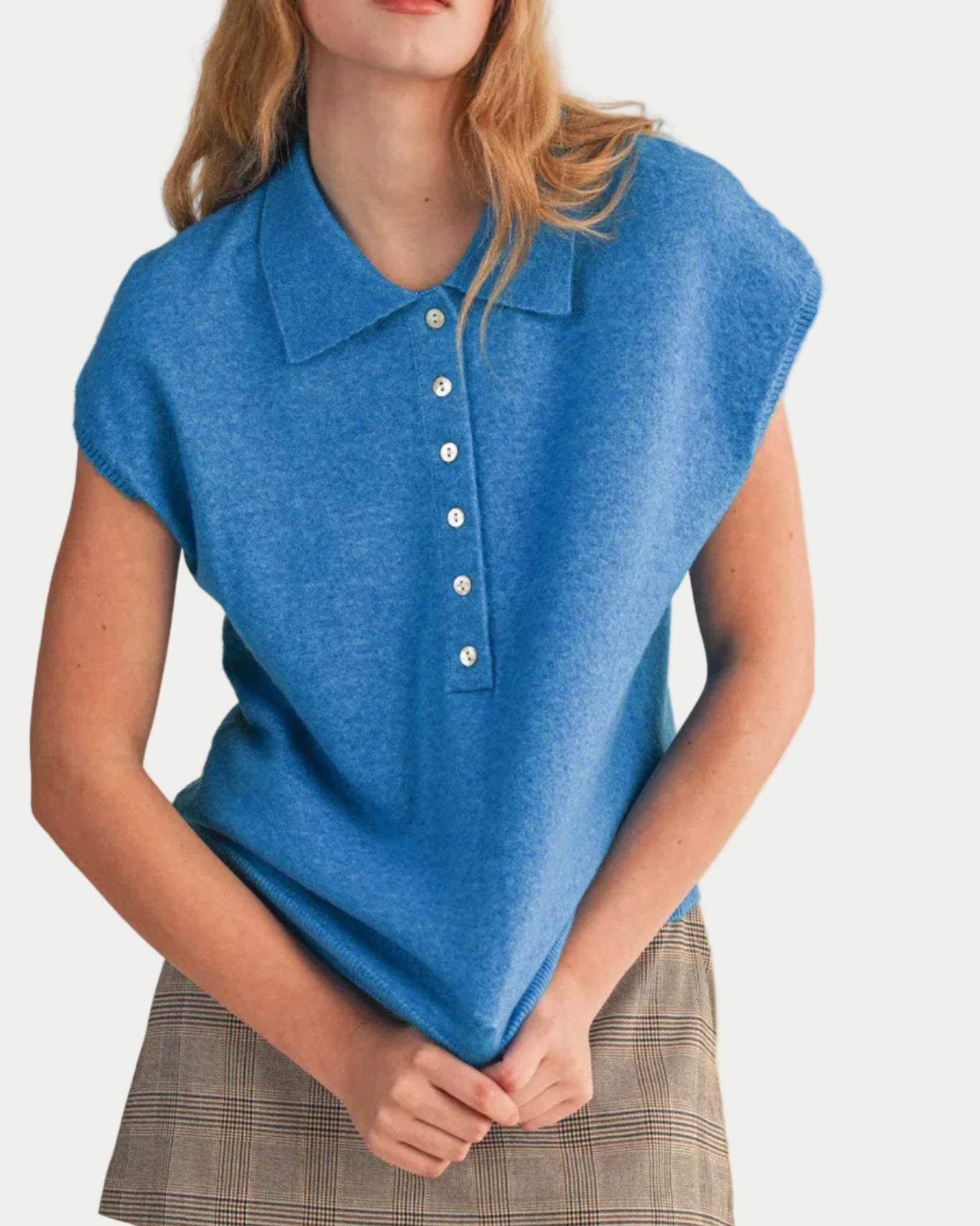 CAP SLEEVE COLLARED SWEATER VEST