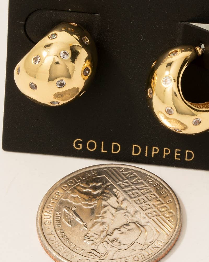 Gold Dipped Mini Cz Studs Rounded Hoop Earrings - Blackbird Boutique