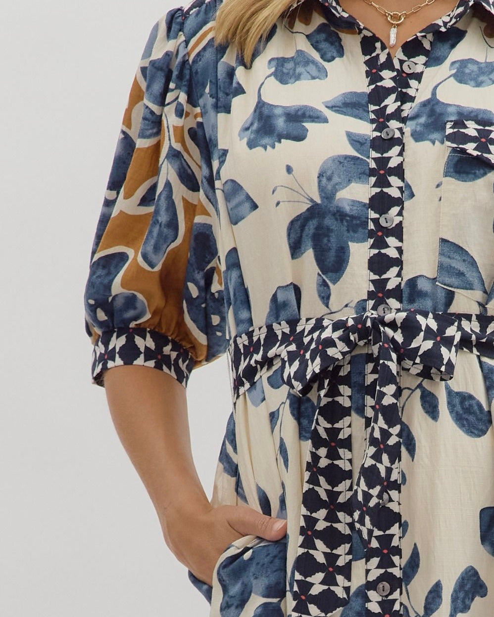 Botanical Print Midi Shirt Dress