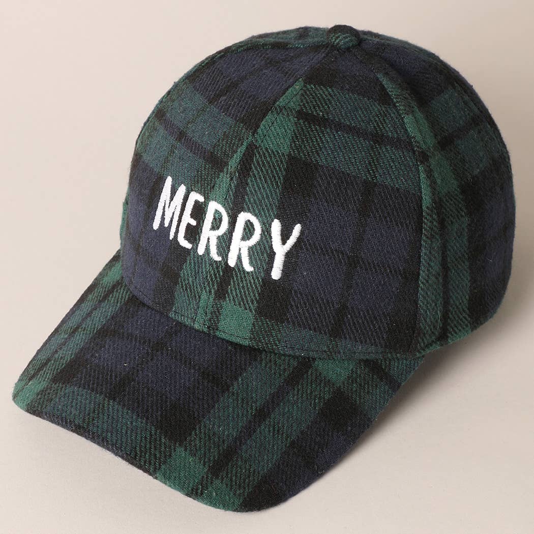 MERRY/JOY Embroidery Plaid Baseball Cap - Blackbird Boutique