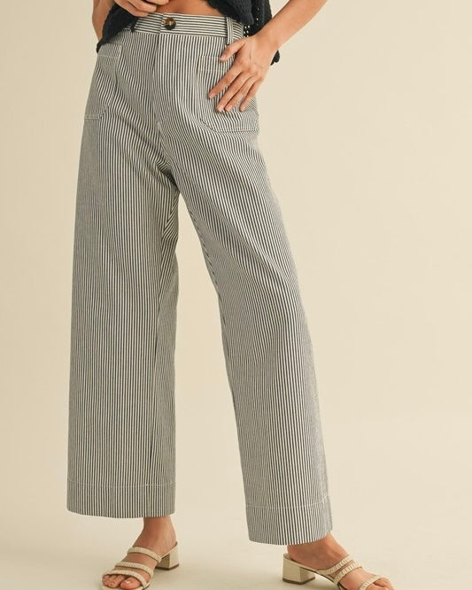 Striped High Waist Cropped Pant in Black Stripe - Blackbird Boutique