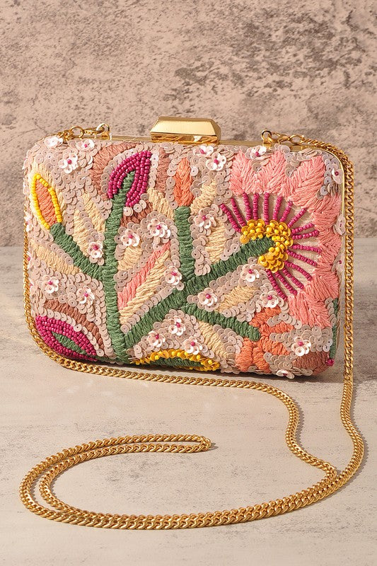 Floral Sequin Clutch Crossbody - Blackbird Boutique