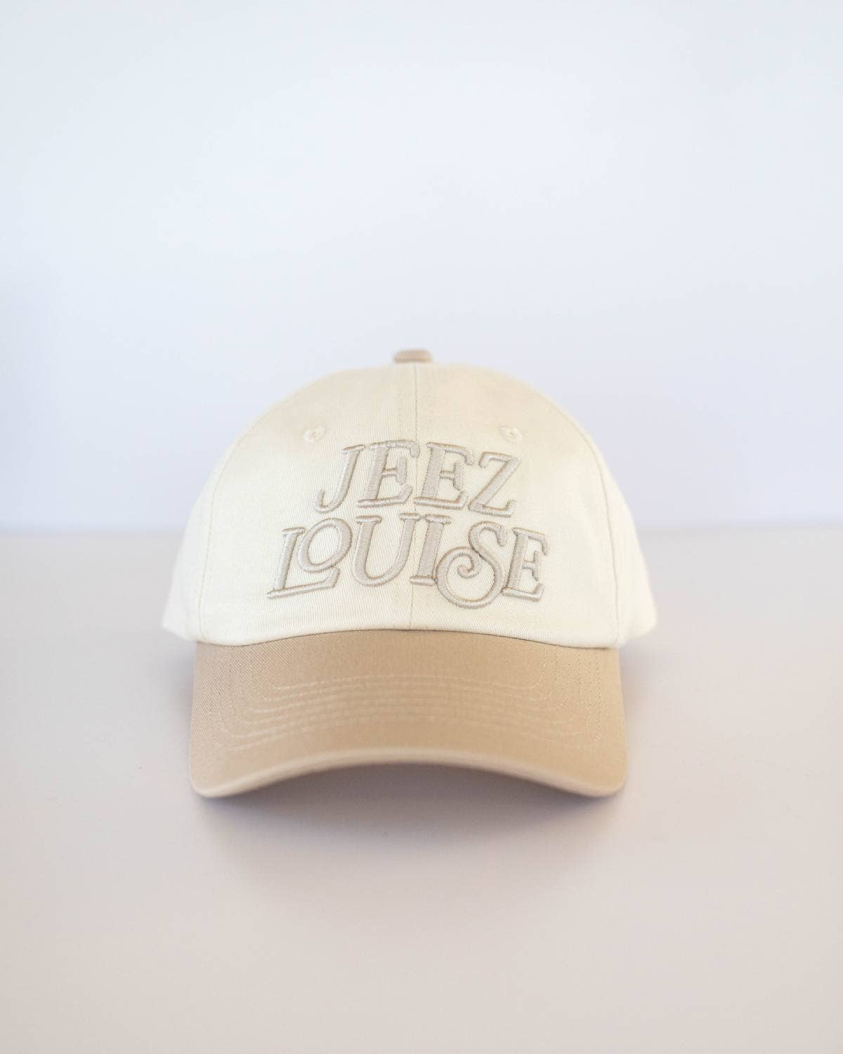 Jeez Louise Low-Profile Baseball Hat - Khaki & Cream - Blackbird Boutique