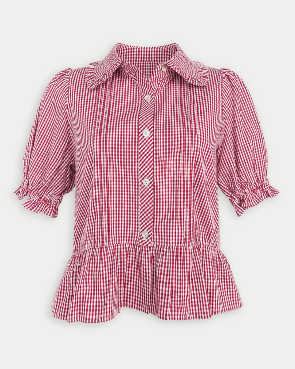 Ariel Collared Red Gingham Peplum Blouse - Blackbird Boutique