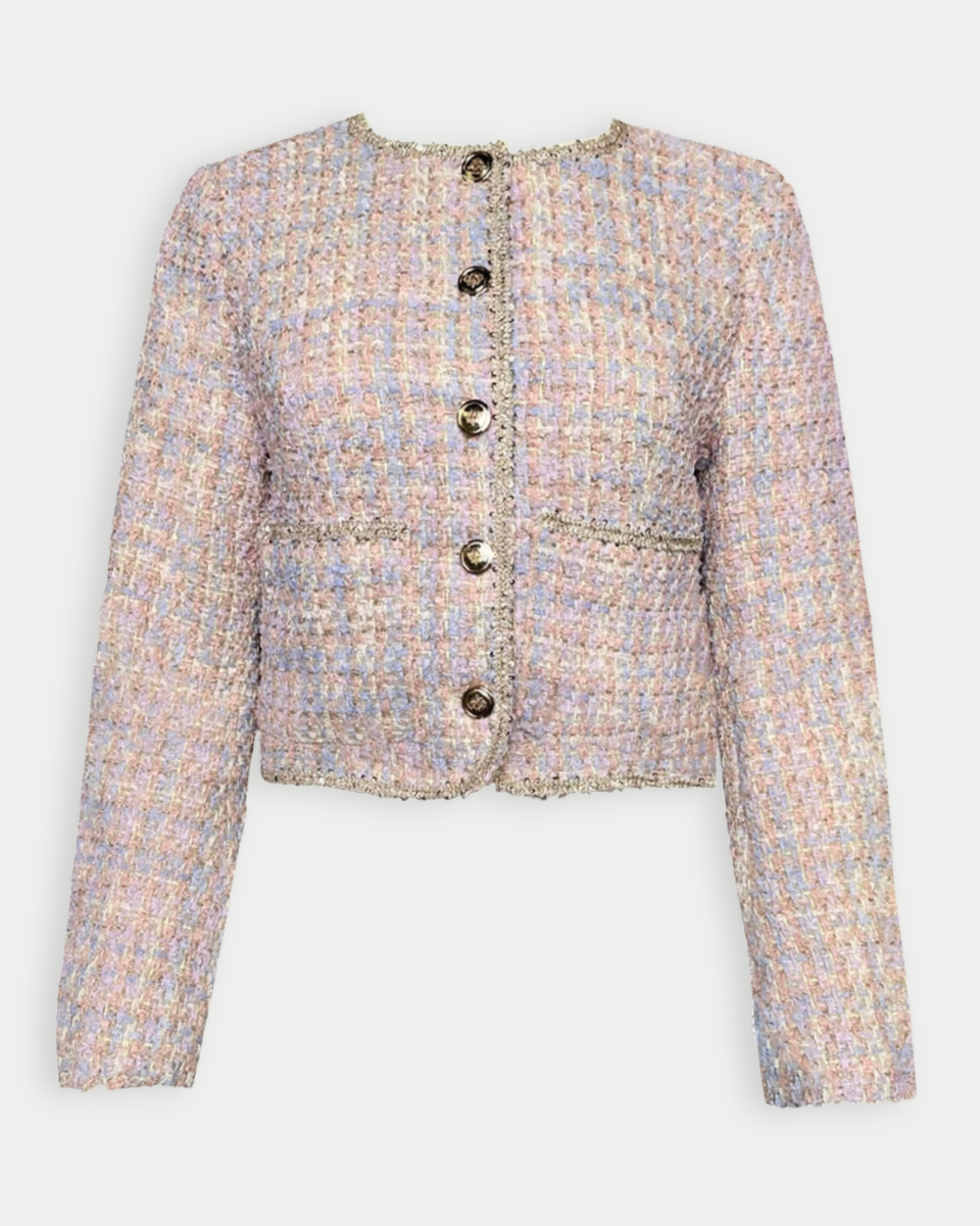 Sequin Braid Detailed Round Neck Tweed Jacket - Blackbird Boutique