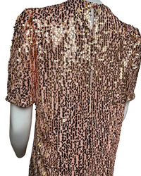 Round Neck Puff Shoulder Sequin Dress in Rose Gold - Blackbird Boutique