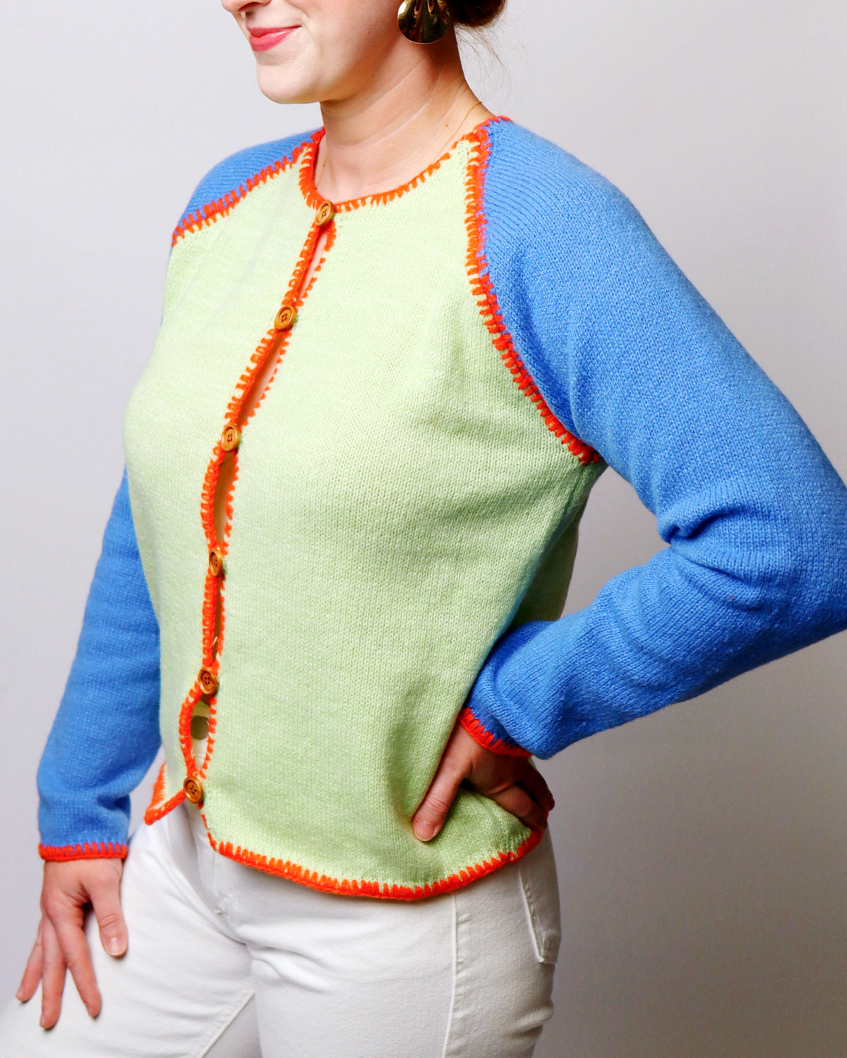 Sandra Contrast Stitch Raglan Knit Cardigan