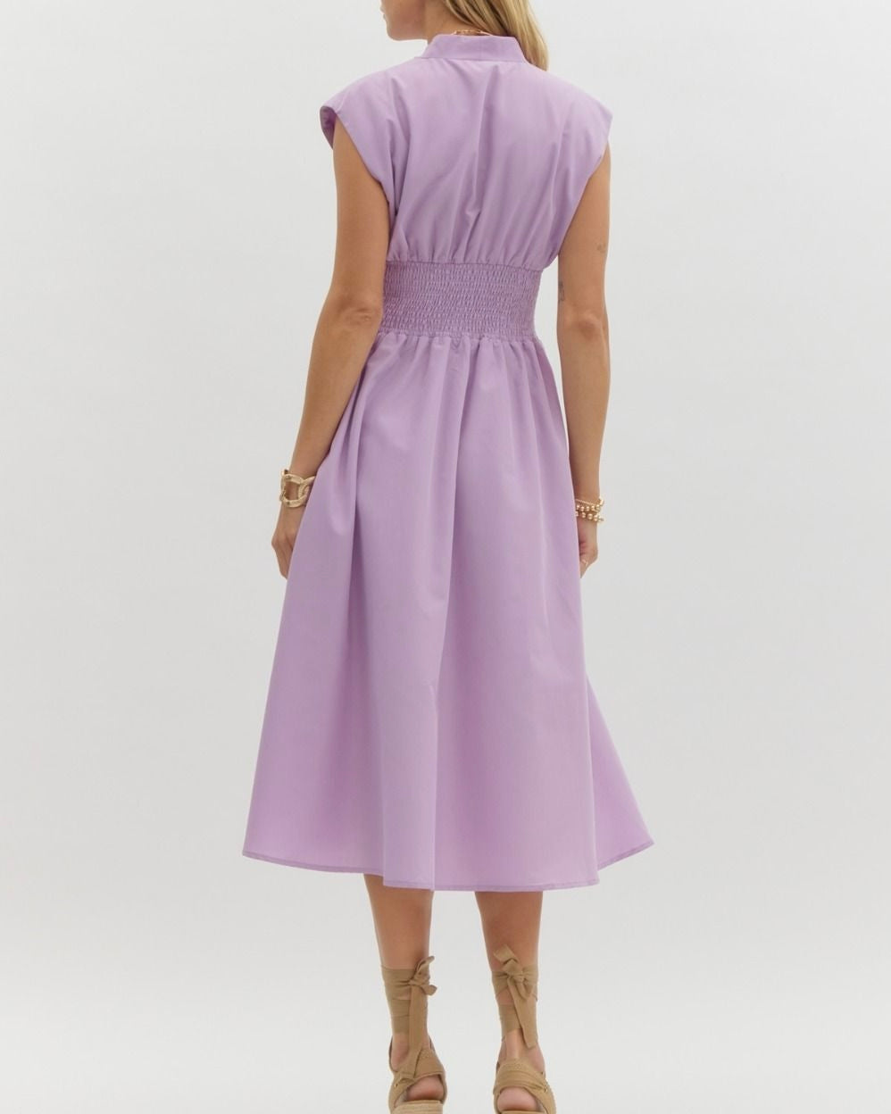 Solid V-Neck Sleeveless Midi Dress in Lavender