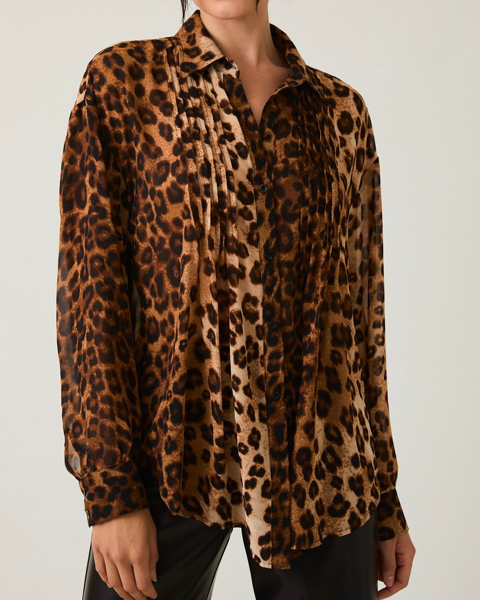 Oversized Pleated Animal Print Top - Blackbird Boutique