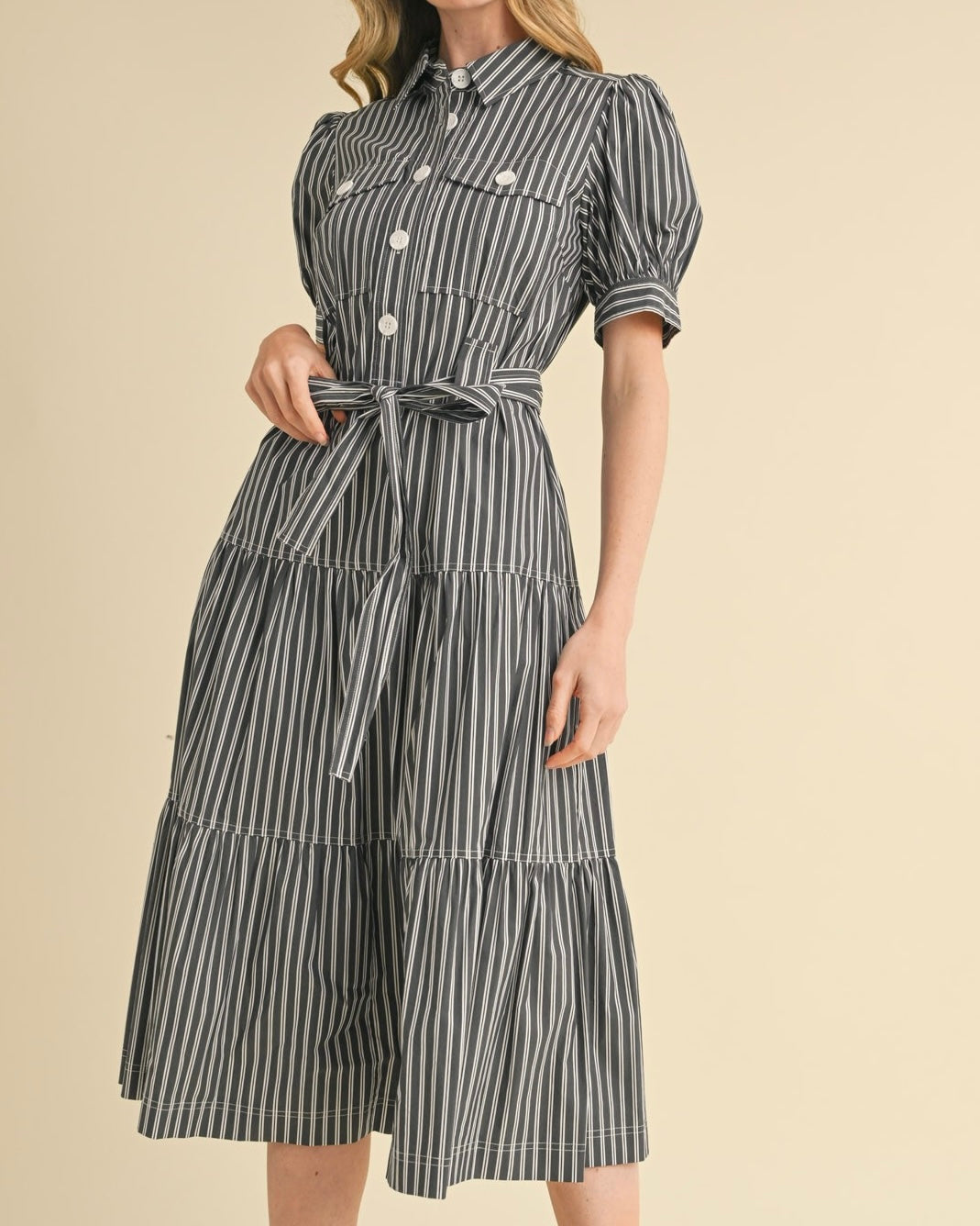 Striped Collared Button Down Midi Dress - Blackbird Boutique