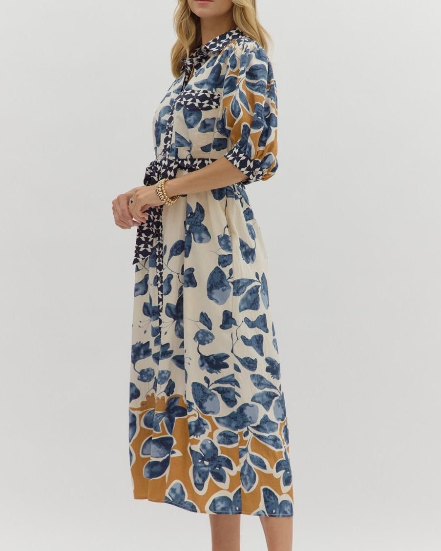 Botanical Print Midi Shirt Dress