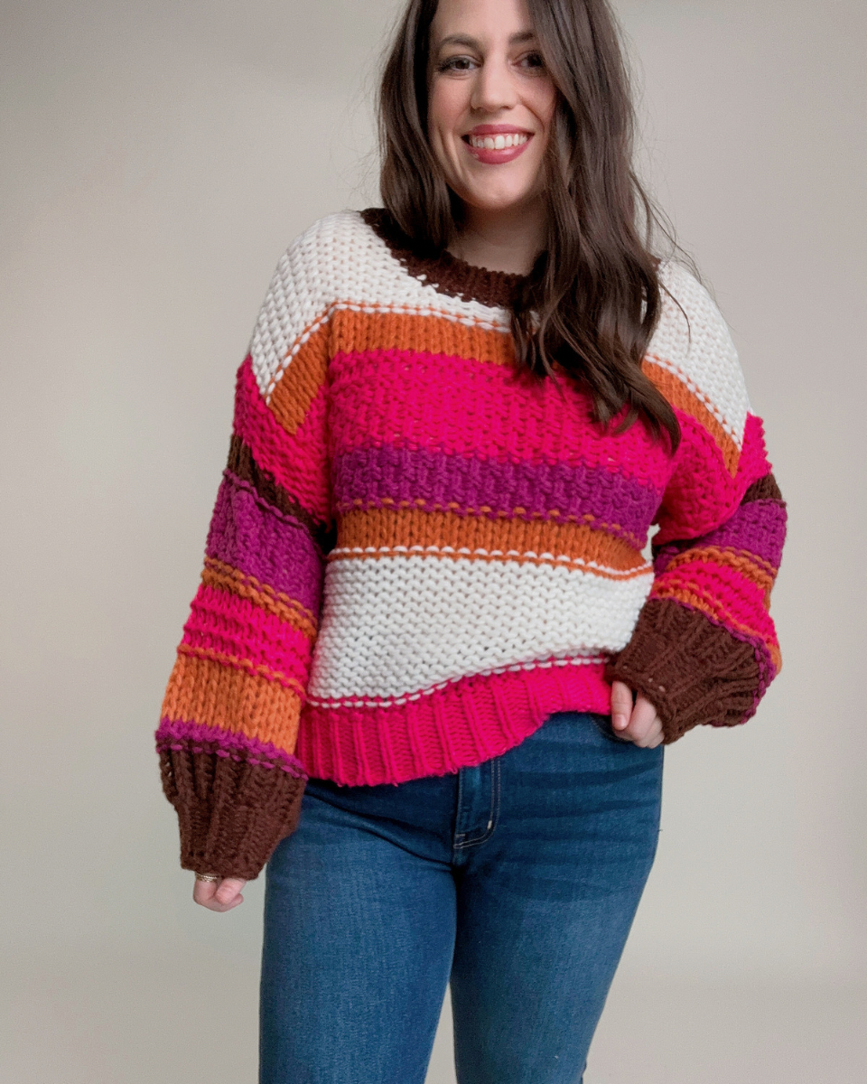 Pink Combo Striped Sweater - Blackbird Boutique