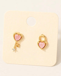 Heart Lock and Key Stud Earrings - Blackbird Boutique