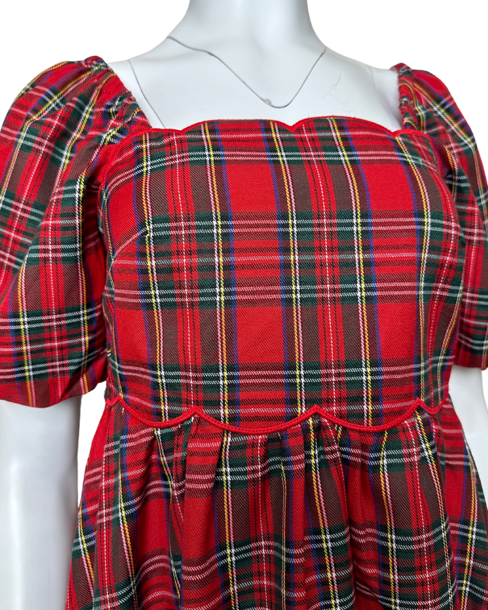 Plaid Square Neck Mini Dress in Red