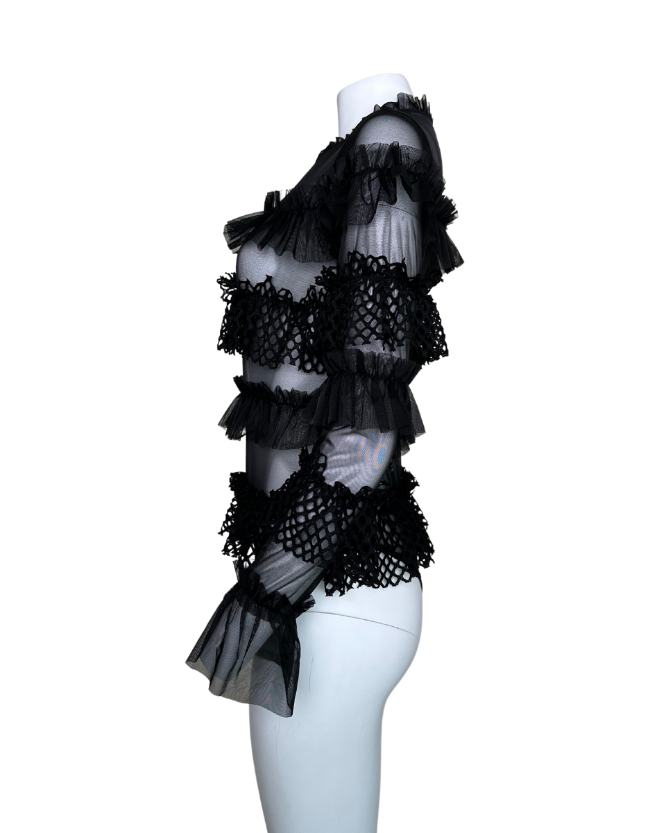 Sheer Mesh Lace Tiered Bodysuit - Blackbird Boutique