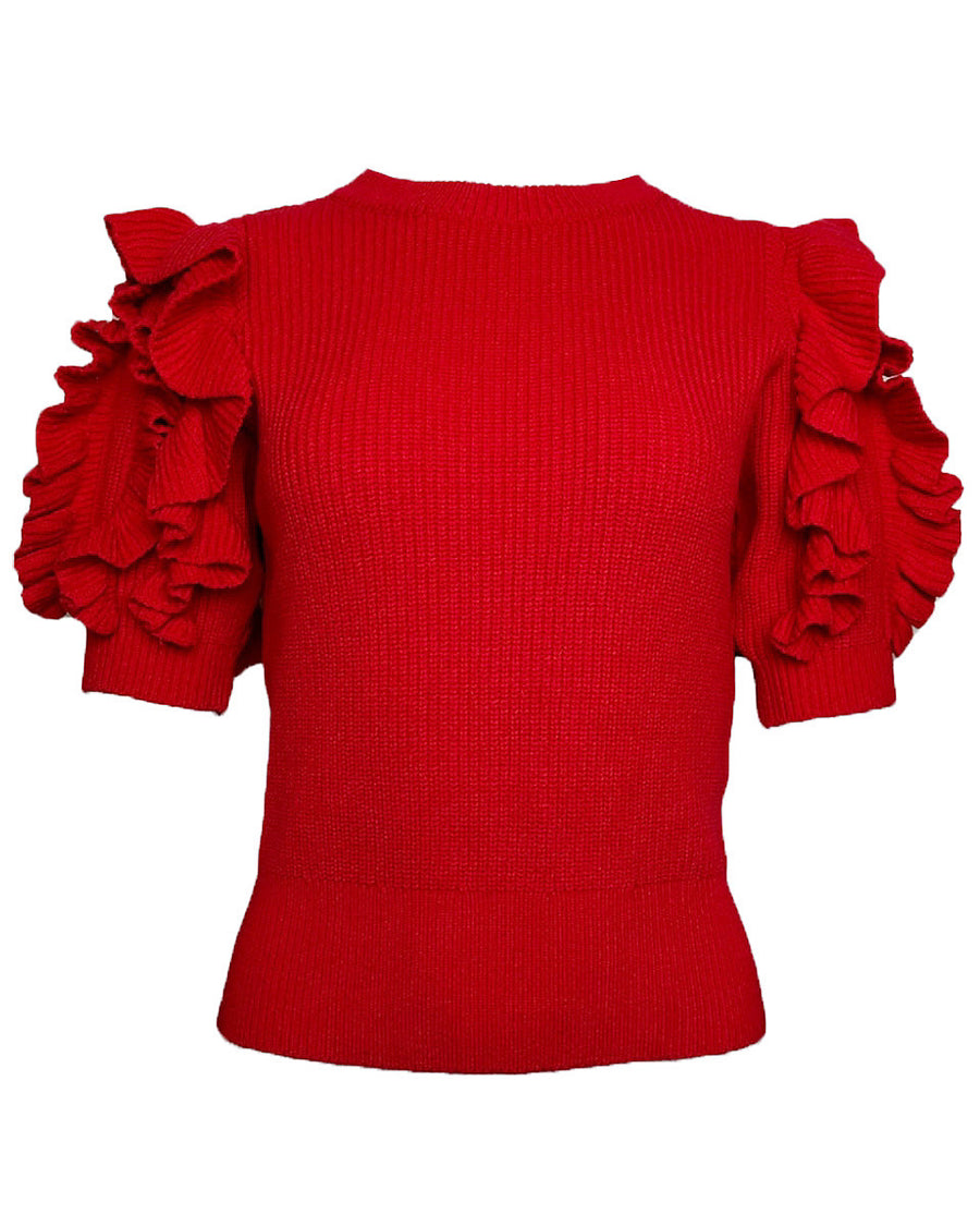 RESTOCK - Ruffle Detail Pull On Sweater in Scarlet