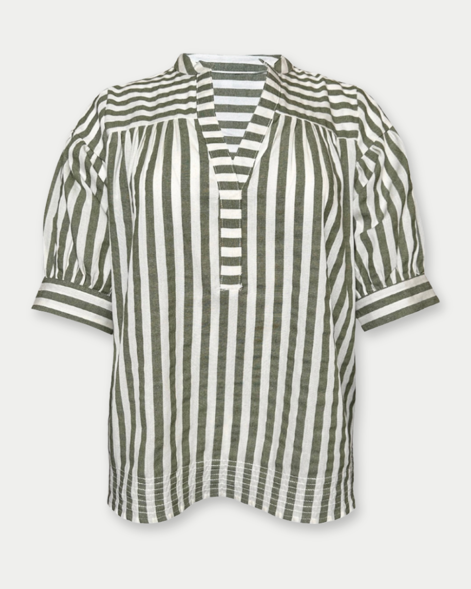 Catana Striped Split Neck Top - Blackbird Boutique