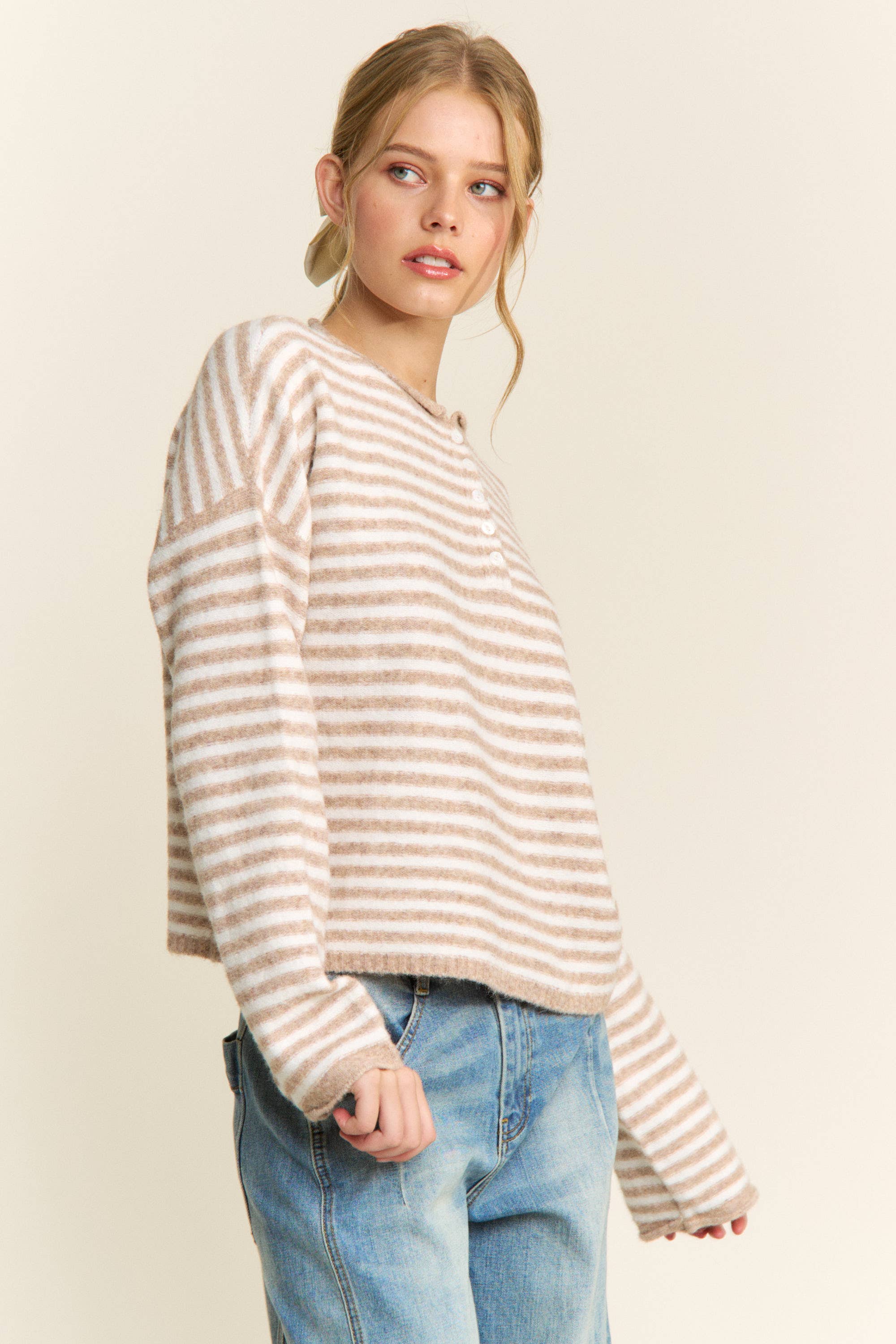 Striped Rolled Pullover Knit Sweater