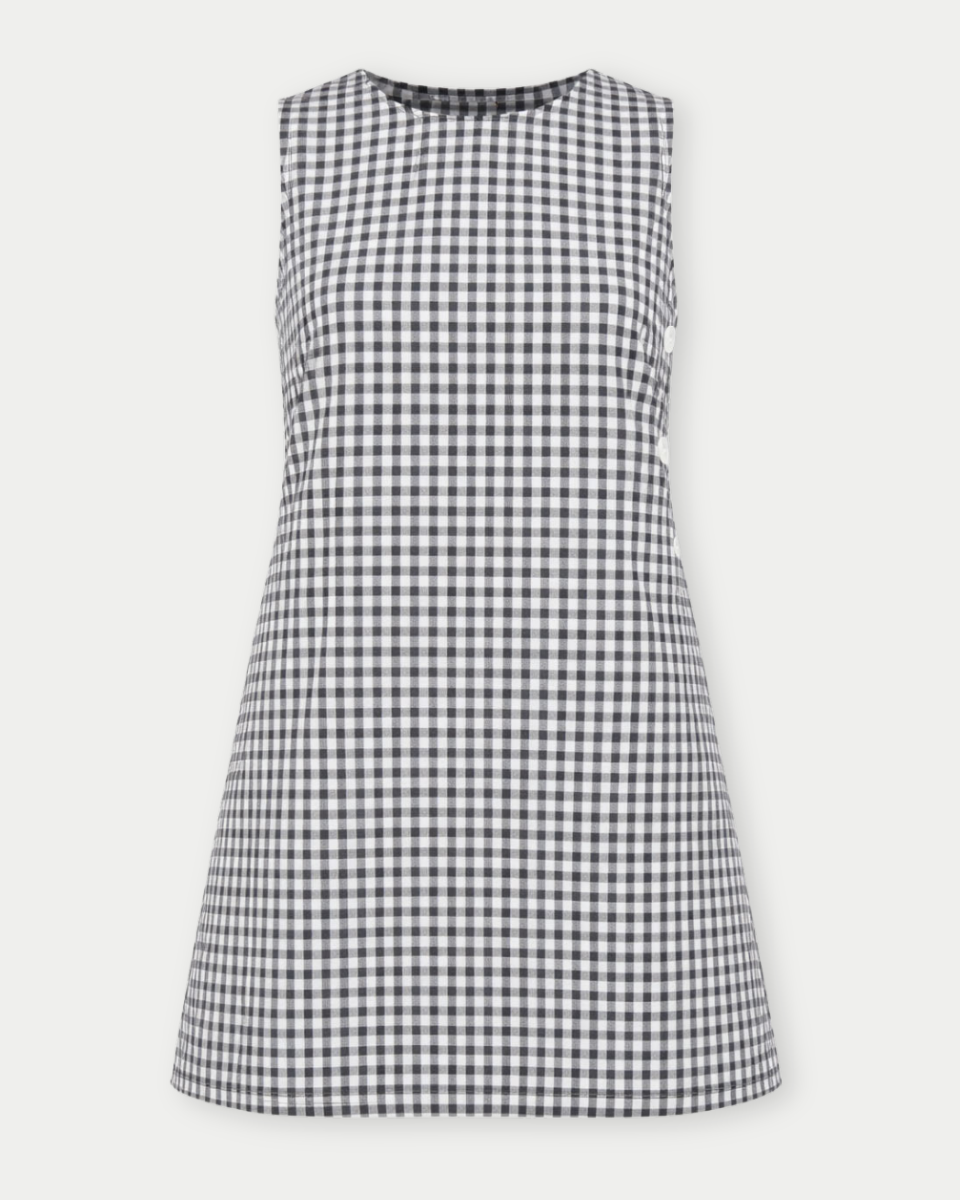 The Avery Side Button Gingham Mini Dress - Blackbird Boutique