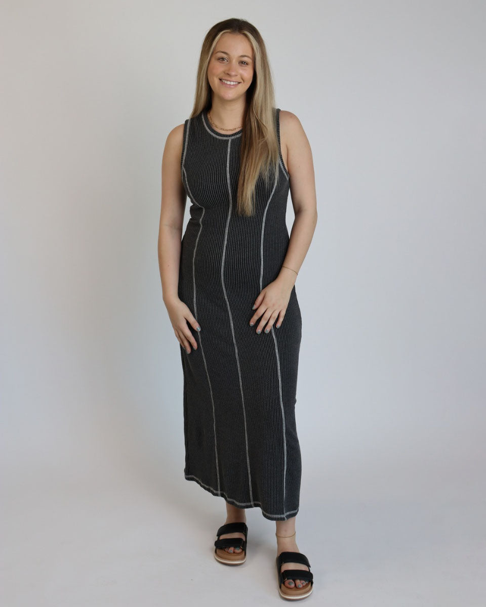 Ribbed Maxi Dress in Charcoal - Blackbird Boutique