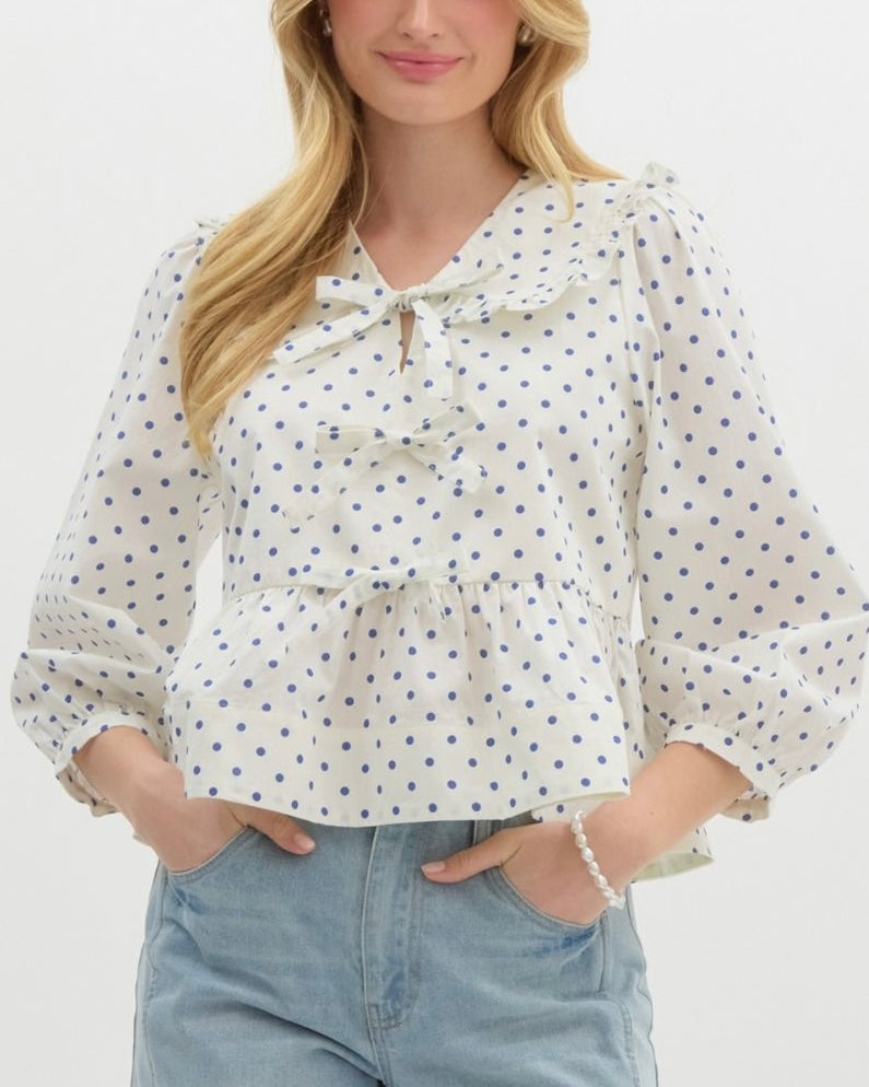 Polka Dot Print Peplum Top - Blackbird Boutique