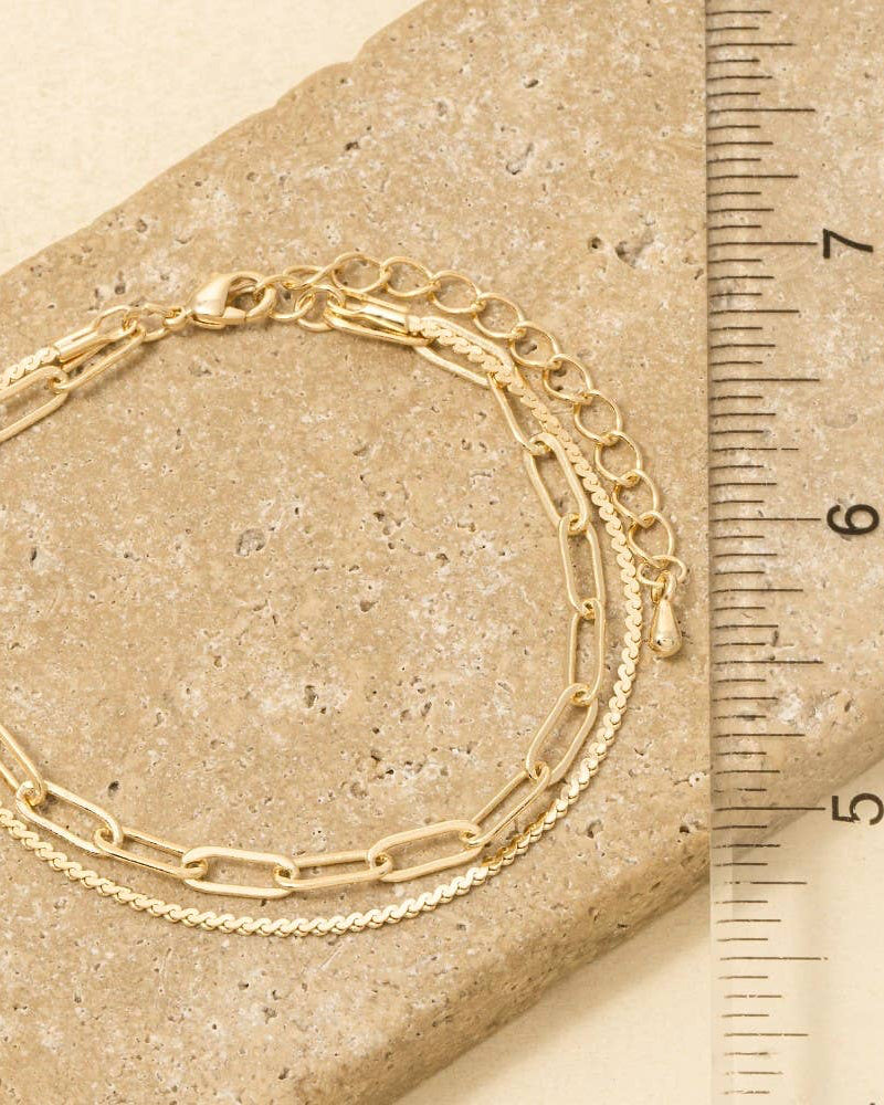 Two Row Rope Chain And Oval Chain Bracelet - Blackbird Boutique