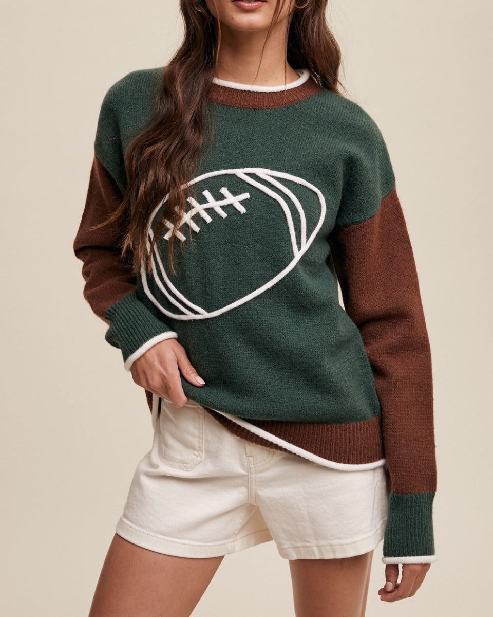 FOOTBALL COLORBLOCK KNIT SWEATER - GREEN