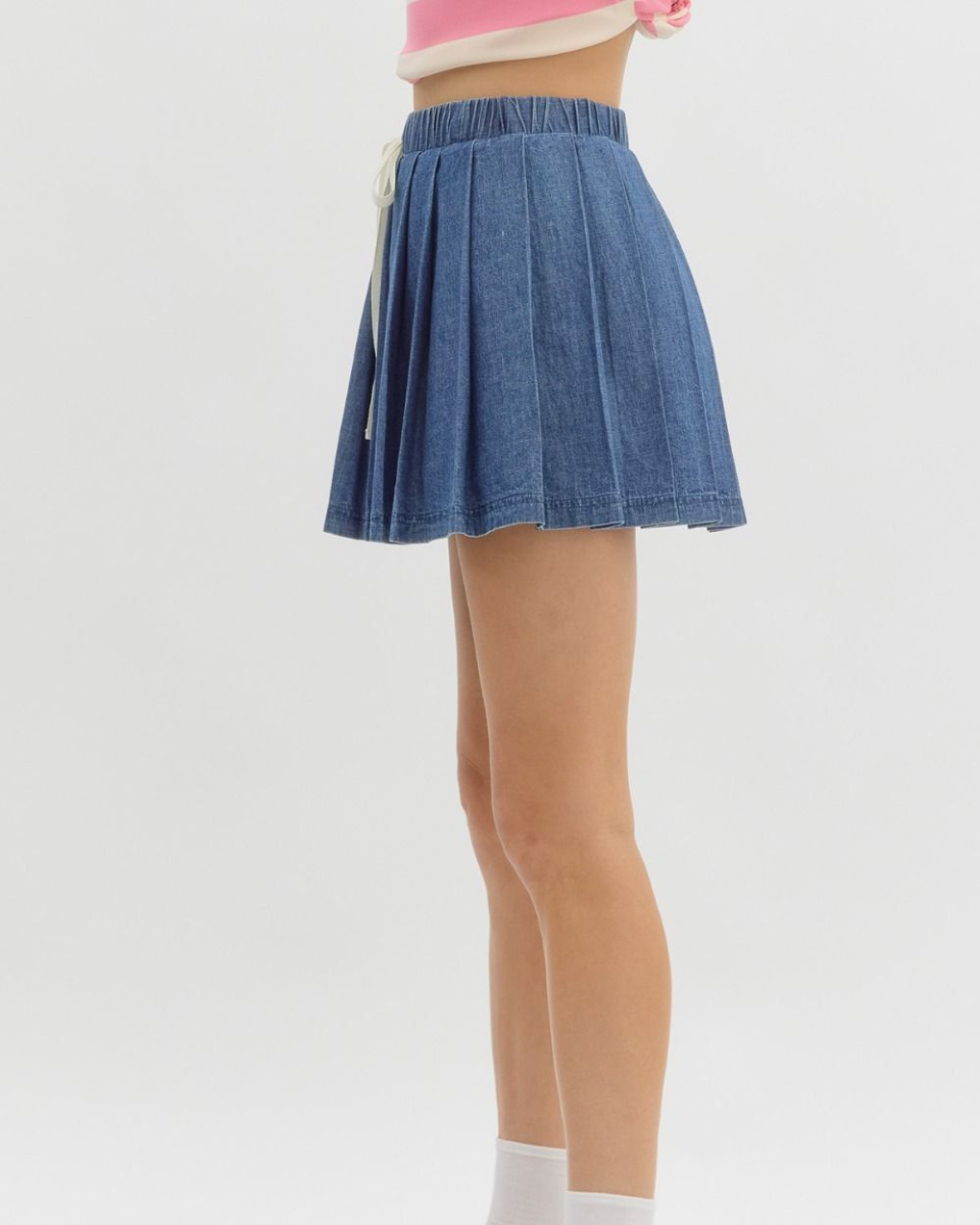 Denim Pull On Skort in Dark Denim - Blackbird Boutique