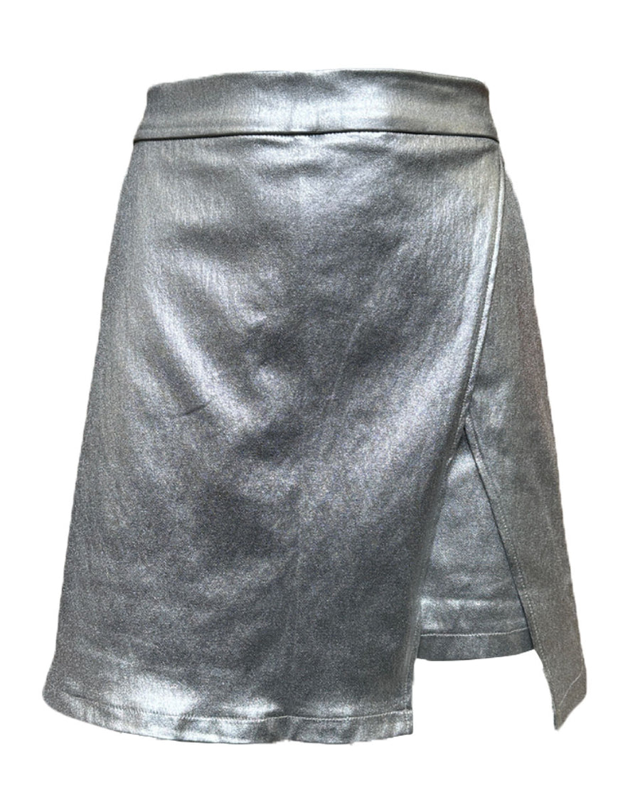 Metallic Stretch Elastic Waist Detail Skort in Silver - Blackbird Boutique