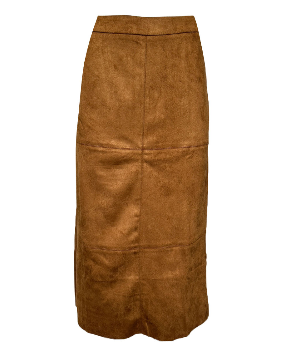 Suede Midi Skirt with Back Slit in Caramel