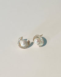 Gold Dipped CZ Pavé Crescent Stud Earrings - Blackbird Boutique