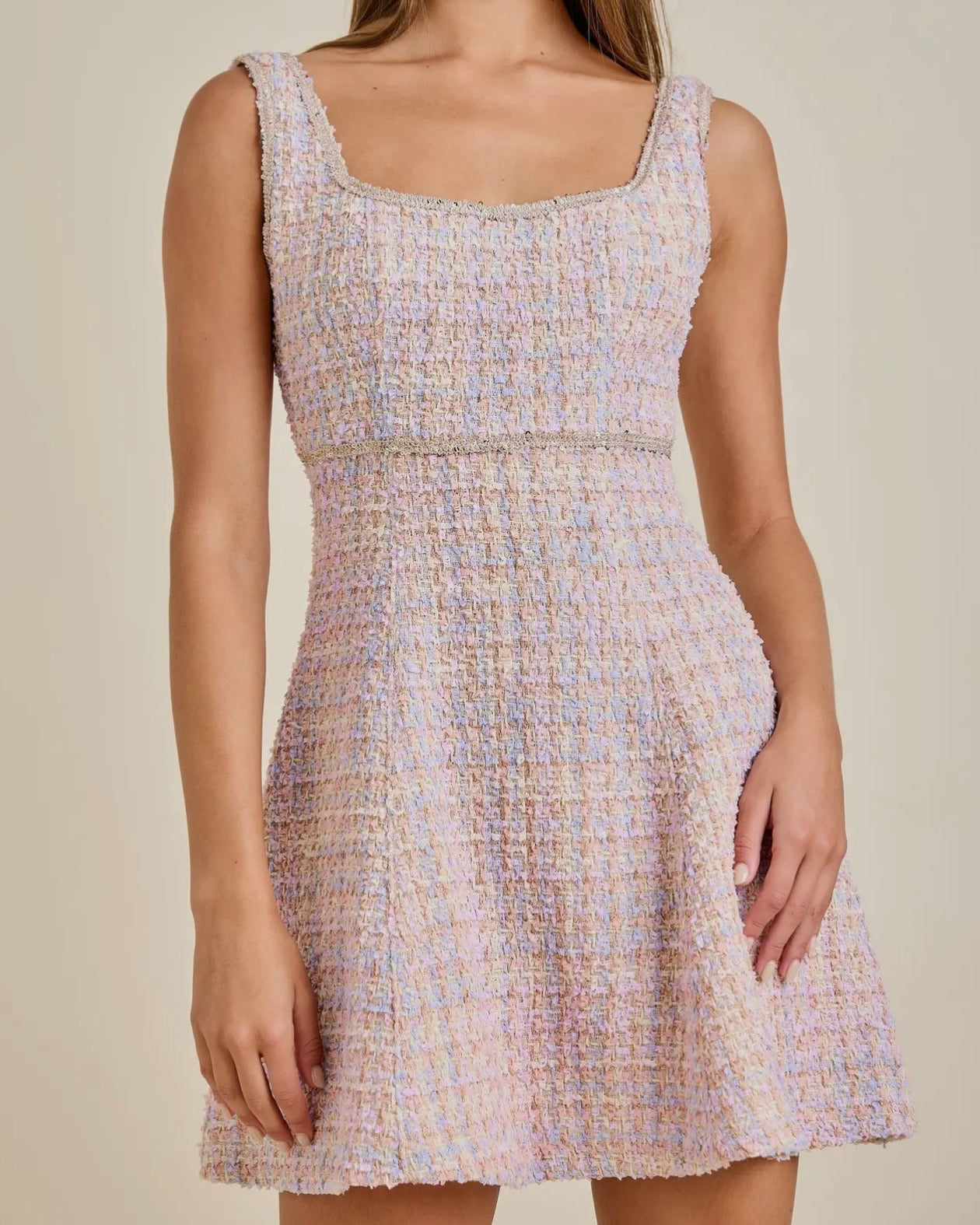 Sequin Braid Detailed Sleeveless Tweed Dress - Blackbird Boutique