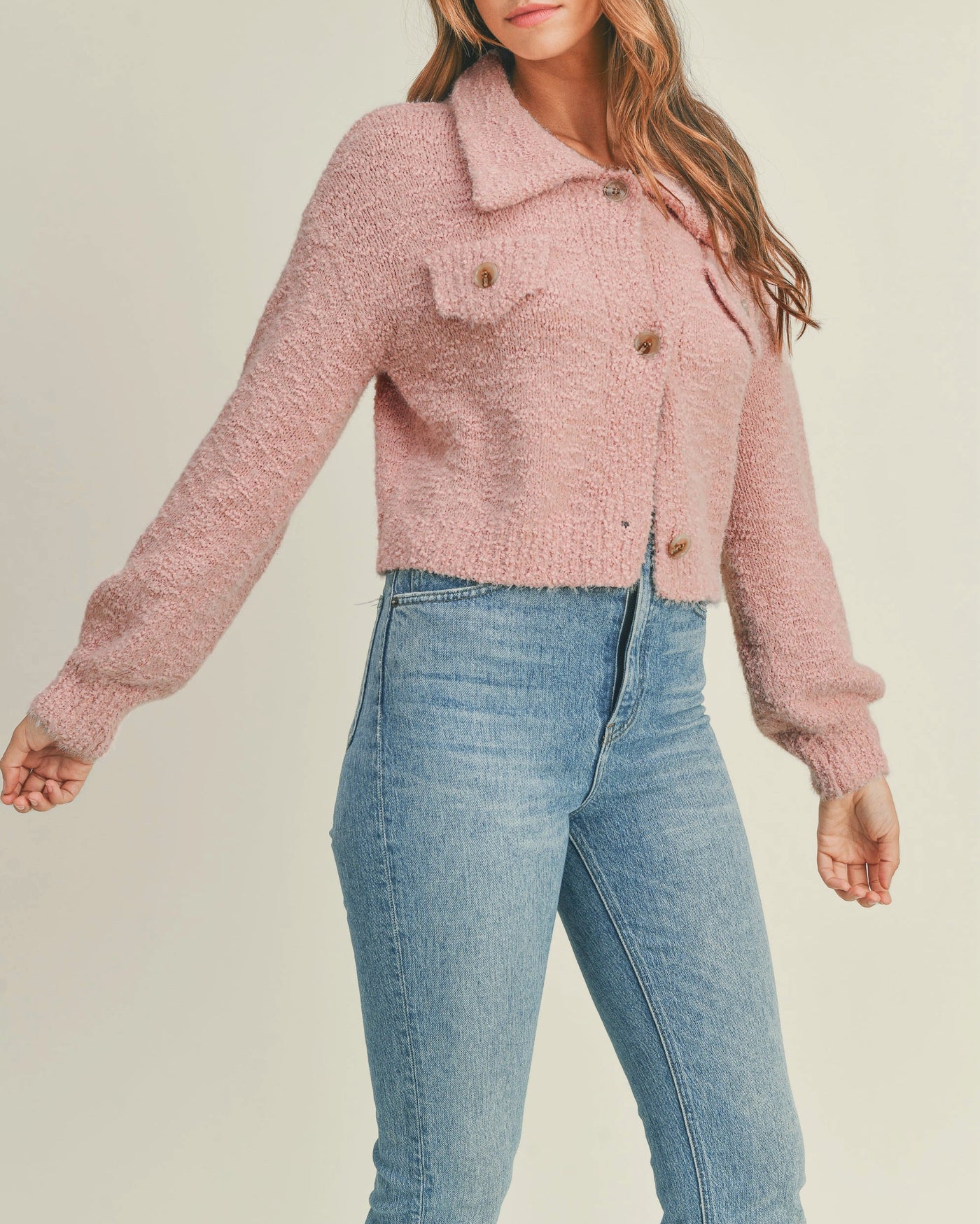 Soft Fuzzy Sweater Jacket In Dusty Mauve - Blackbird Boutique