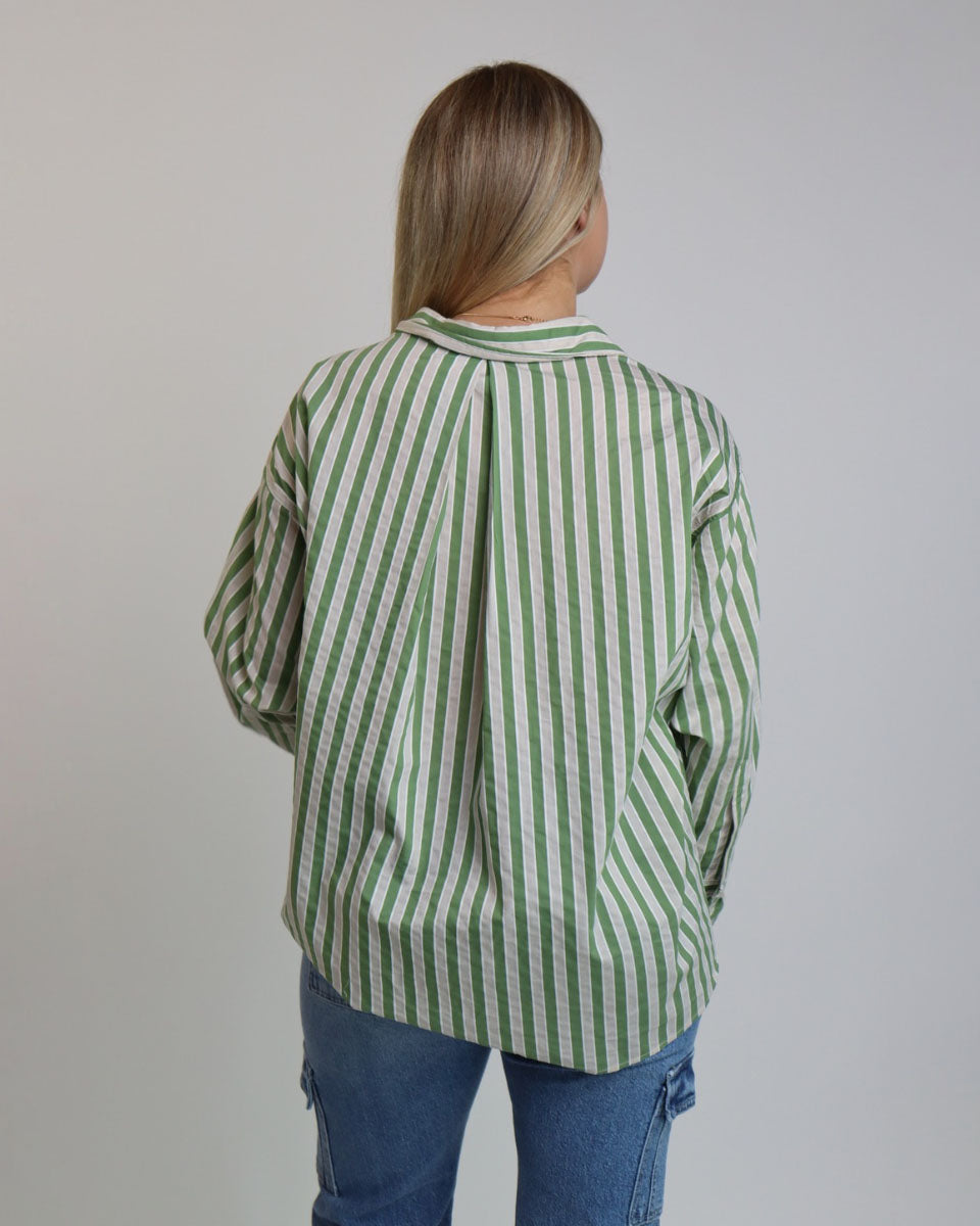 Green Striped Oversized Shirt - Blackbird Boutique
